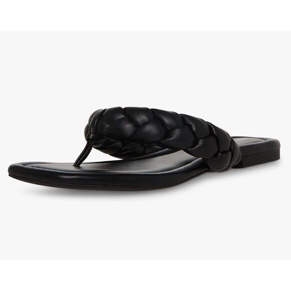 New! madden girl Precise Thong Sandals Black Size 6 Braided Strap Padded NWT - Picture 1 of 10